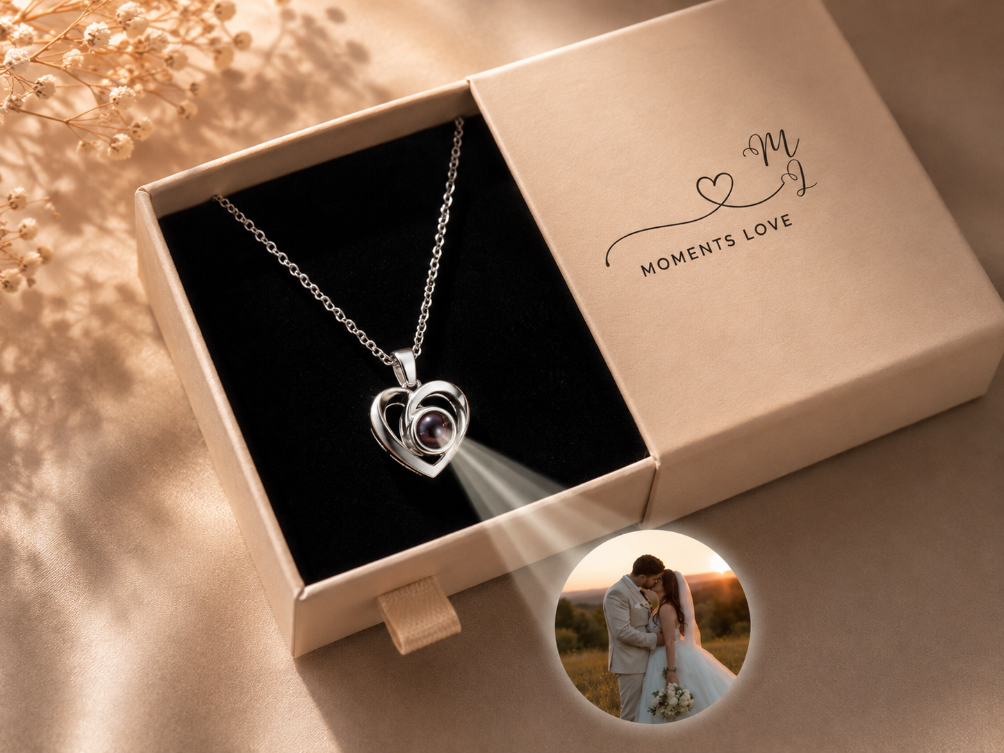 Collar de corazón con foto de proyección personalizada