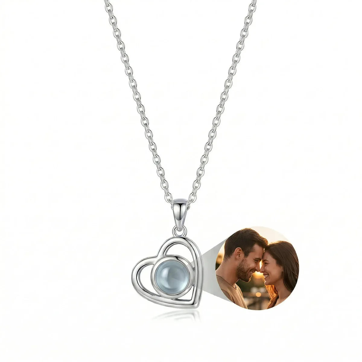 Collar de Corazón Plata 925 con Foto de Proyección Personalizada