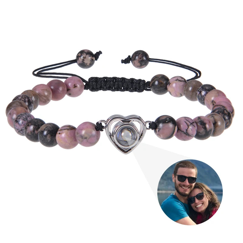 Pulsera de cuentas naturales personalizada con imagen de proyección